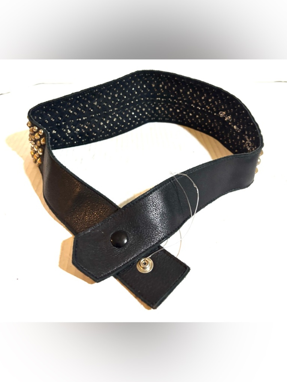 Studded Leather Waist Belt - Black with Gold Studs XS - Picture 2 of 4